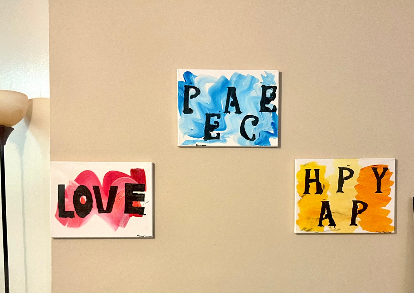 Peace, Love and Happiness (3 painting bundle)